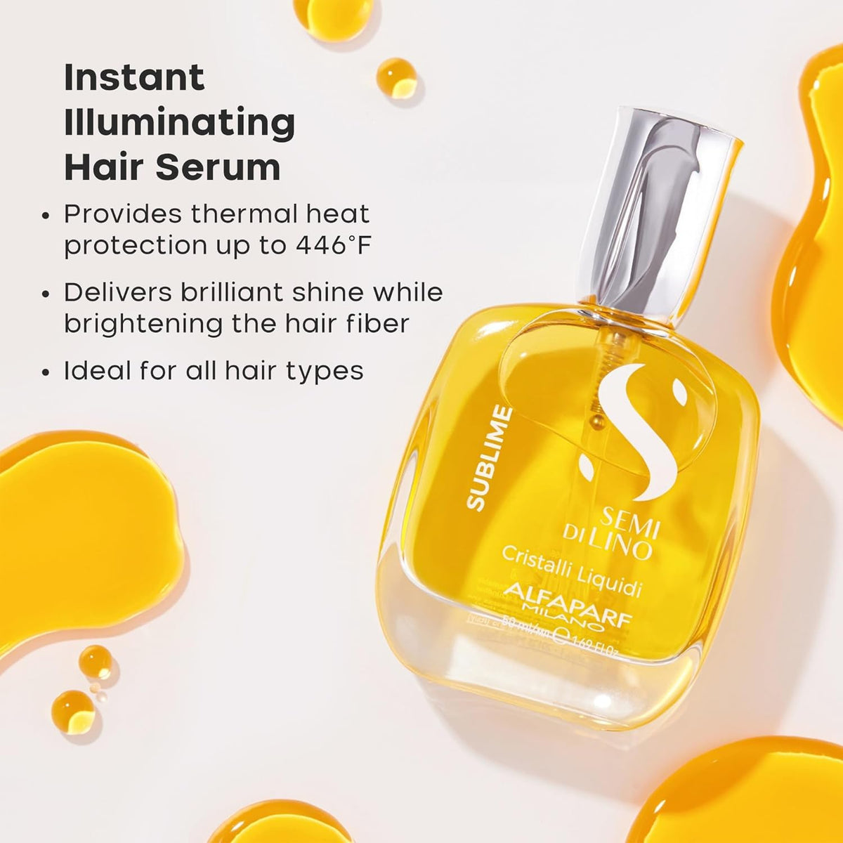 Alfaparf Milano Semi Di Lino Sublime Cristalli Liquidi The Original - Suero Iluminador y Protector TÉRMICO para el Cabello, Brillo Extremo Todo Tipo de Cabello, 15 ml