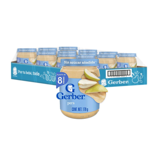 Gerber Papilla Etapa 3, A Partir de 8 Meses, Adicionado con Vitamina C, Pera, Paquete de 12 Frascos de 170 g c/u