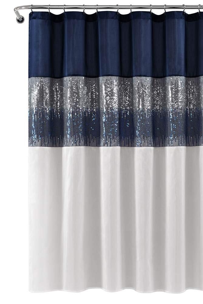 Lush Decor Night Sky - Cortina de Ducha, 72 x 72 Pulgadas, Gris y Morado - 182.9An x 182.9Al cm (1 Paneles) - Azul marino y blanco