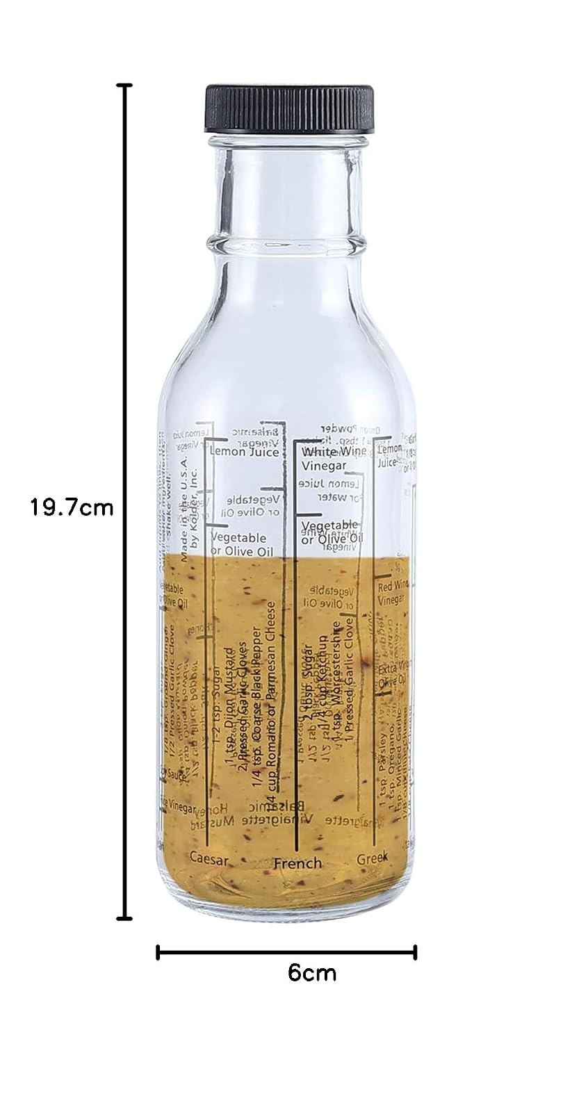 Fox Run - Botella de vidrio para aderezo para ensaladas, 300 ml/10.1 oz con medidas y recetas