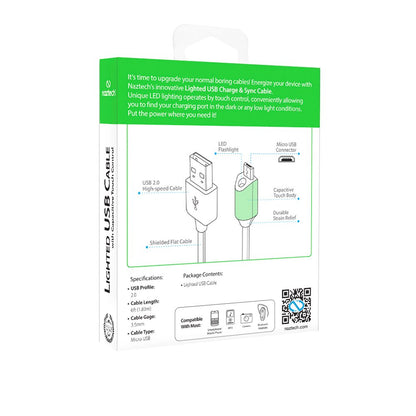 Naztech Cable de Carga Micro USB LED y sincronización con Control táctil Capacitivo, 1,82m, Verde