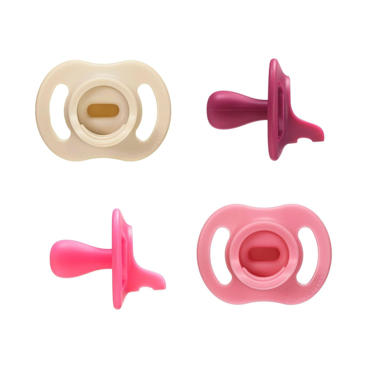 Tommee Tippee Chupón Ultra-Light StayPut, Silicona, Paquete de 4 - Púrpura, rosa, rosa y beige. - 6- 18 Meses