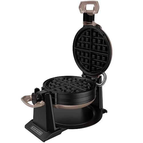 Black+Decker Waflera Giratoria con Placas Antiadherentes, WMD201 | Prepara 2 waffles a la vez, con ranuras profundas para una cocción uniforme