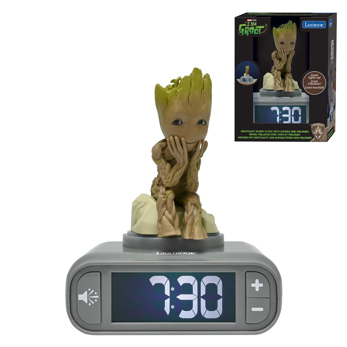 Lexibook Disney Frozen Reloj Despertador con Luz Nocturna y Sonidos, Pantalla LCD Digital - Guardians of the Galaxy - Groot