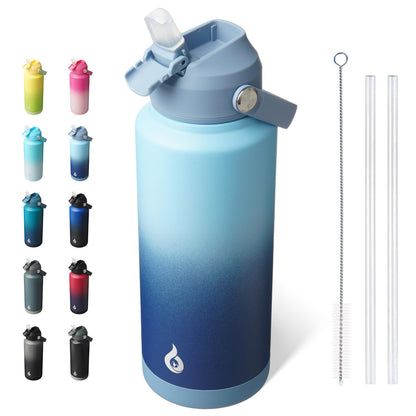 BJPKPK Botella de Agua Aislada con Popote 532 ml, Acero Inoxidable - Cielo - 0.9 Litros