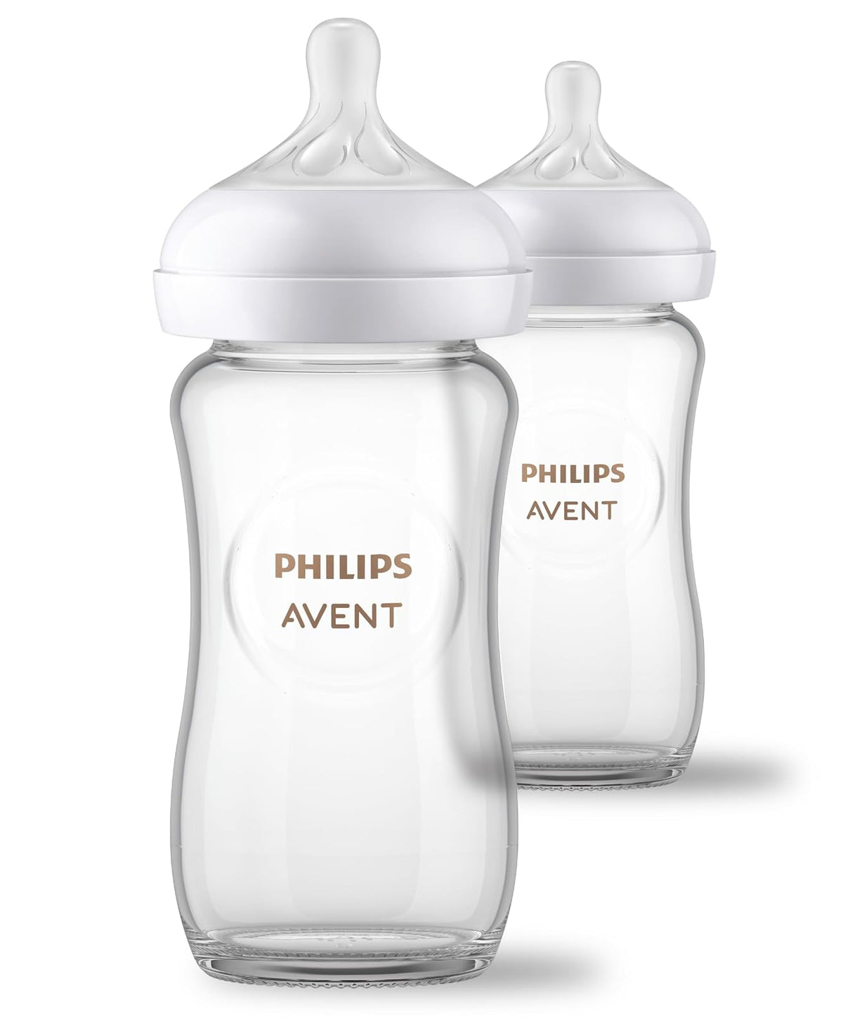 Philips Avent Natural Glass Baby Bottles with Natural Response Nipples (Medium Flow, Flow 3), 8oz, 2-Pack, SCY913/02