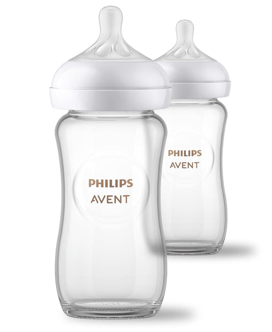 Philips Avent Natural Glass Baby Bottles with Natural Response Nipples (Medium Flow, Flow 3), 8oz, 2-Pack, SCY913/02