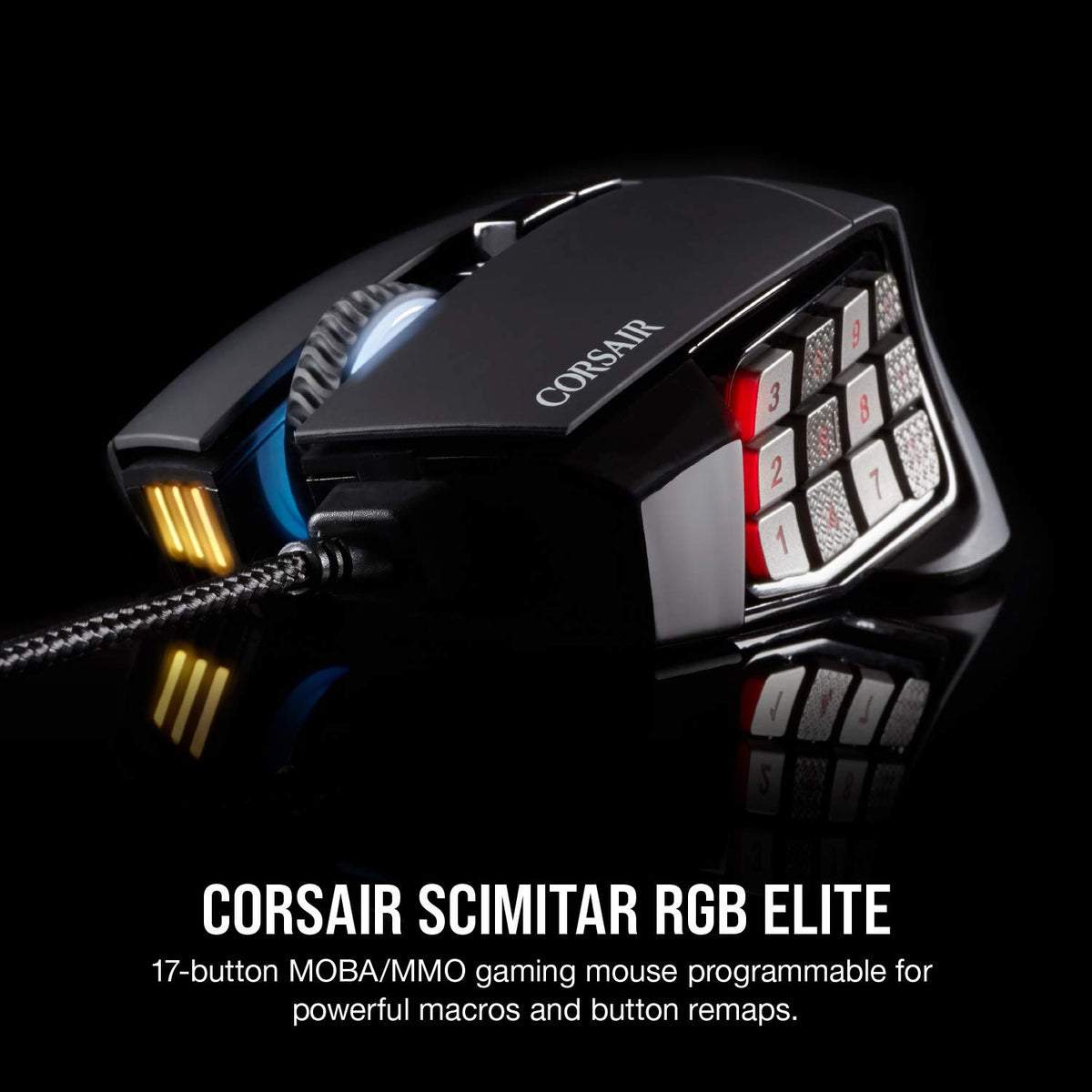 Corsair Scimitar RGB Elite Mouse para Juegos MOBA/MMO con Cable – 18.000 dpi – 17 Botones programables – Compatible con iCUE – PC, Mac, PS5, PS4, Xbox – Negro