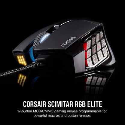 Corsair Scimitar RGB Elite Mouse para Juegos MOBA/MMO con Cable – 18.000 dpi – 17 Botones programables – Compatible con iCUE – PC, Mac, PS5, PS4, Xbox – Negro