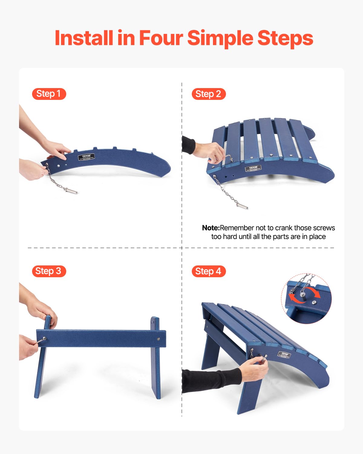 VEVOR - Juego de 2 otomanos Adirondack Adirondack, 18.7 Pulgadas de Largo x 18.9 Pulgadas de Ancho x 13.8 Pulgadas de Alto, otomana Plegable de plástico de Alta Densidad, reposapiés Resistente a la