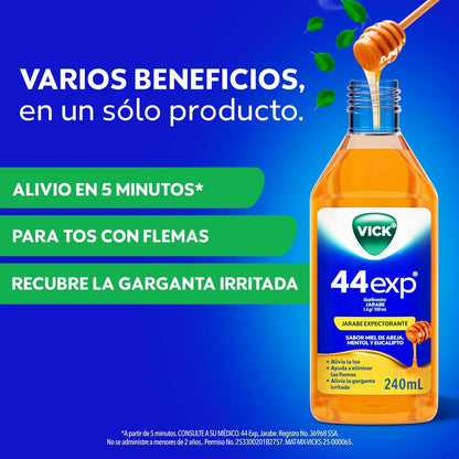 Vick Jarabe 44Exp Miel Alivia la Tos con Flemas 240ml
