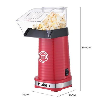 Hukën x MasterChef | Maquina de Palomitas | Palomera de Aire | Capacidad de 80g | Tecnología de Circulación de Aire Caliente y Rápida | Protección contra Sobrecalentamiento