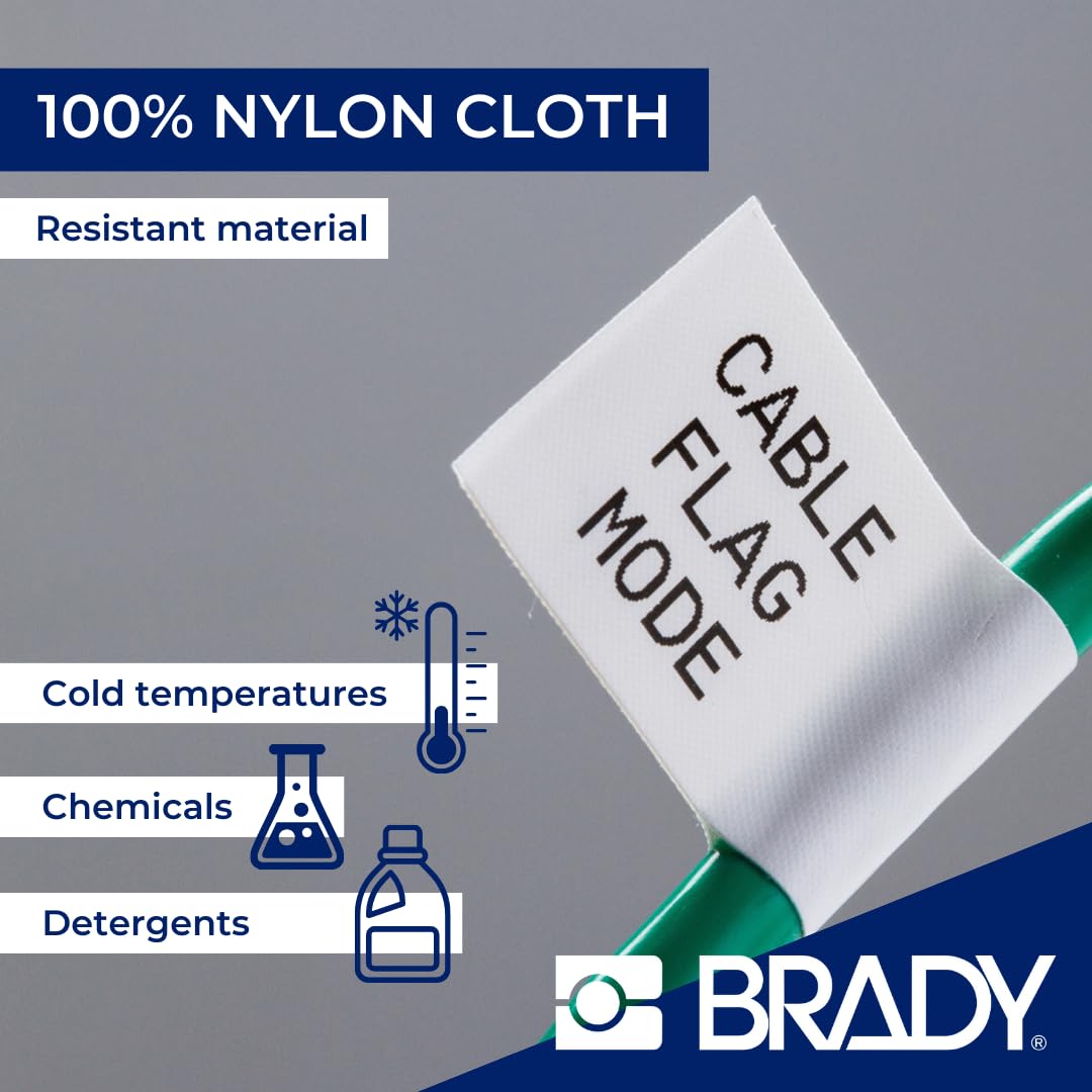 Brady Authentic (M4-11-499) Etiquetas adhesivas agresivas de nailon multiusos 0.5 pulgadas de alto x 0.75 pulgadas de ancho, negro sobre blanco, 220 etiquetas