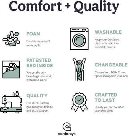 CordaRoy's Chenille Bean Bag Chair, Convertible Chair Folds from Bean Bag to Bed, As Seen on Shark Tank - Moss, Queen Size