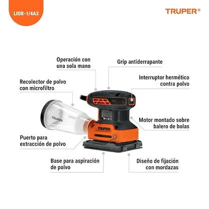 Truper LIOR-1/4A3, Lijadora orbital 1/4 hoja 240 W profesional