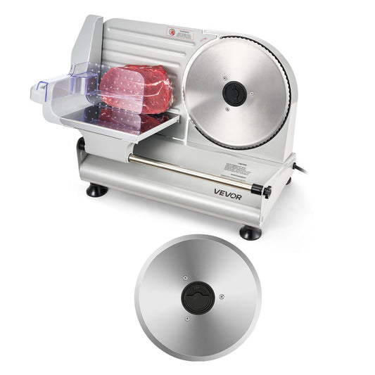 VEVOR Cortadora de carne, 8.6" eléctrica, con 2 cuchillas SUS420 y grosor ajustable de 0 a 0.6", doble bloqueo de seguridad, 200 W, para el hogar, ideal para carne congelada, jamón,baguettes y filetes