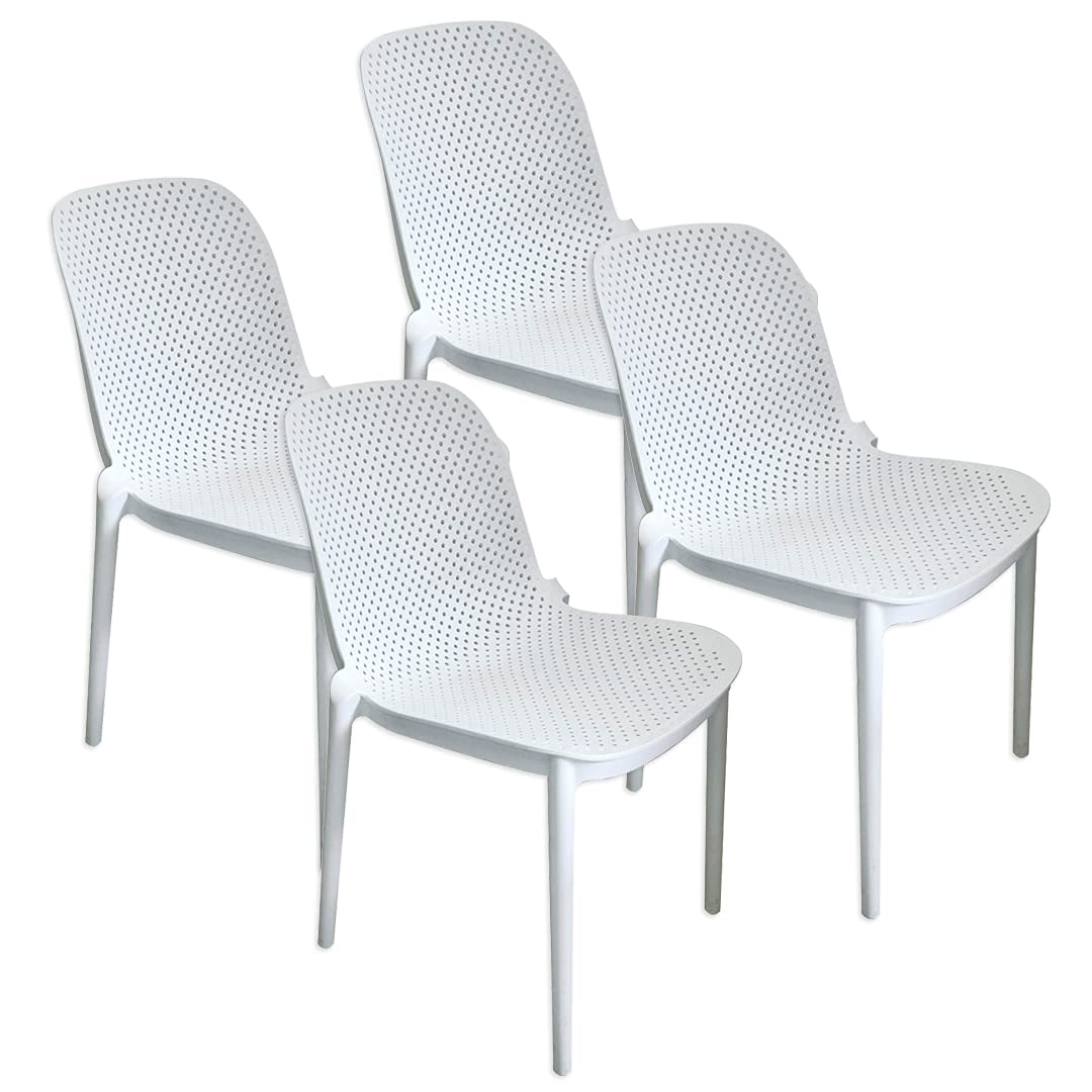 International Home 4 Sillas de Plastico de Comedor Interior y Exterior, con Proteccion UV, Estilo Minimalista, Color Blanco