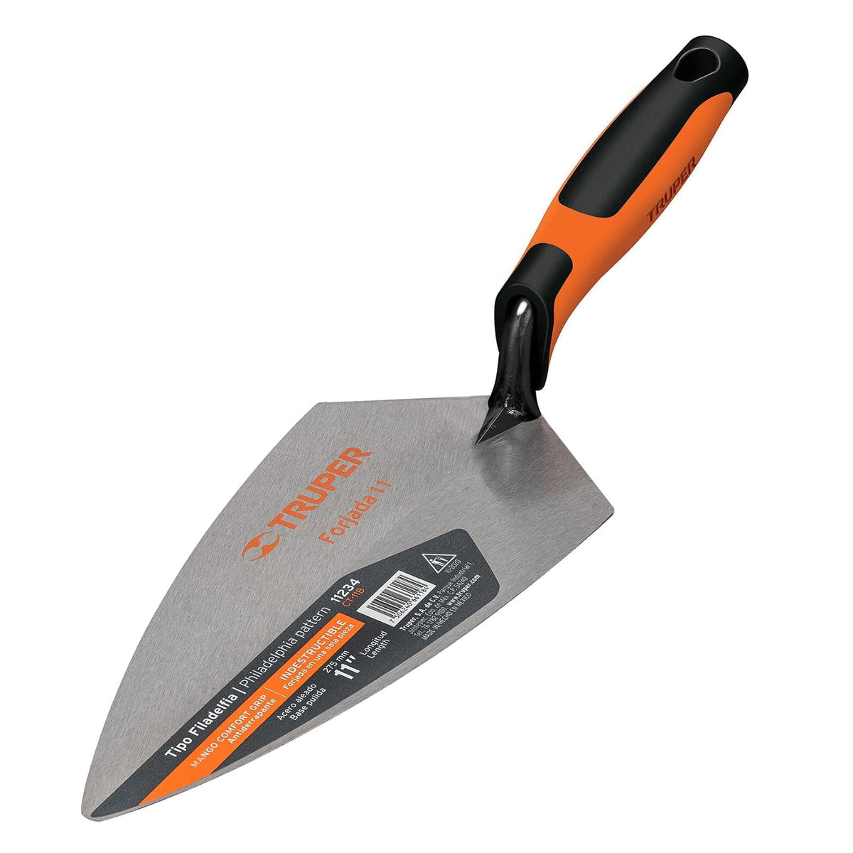 Truper CT-11B, Cuchara para albañil tipo Filadelfia 11" mango bimaterial - 11"