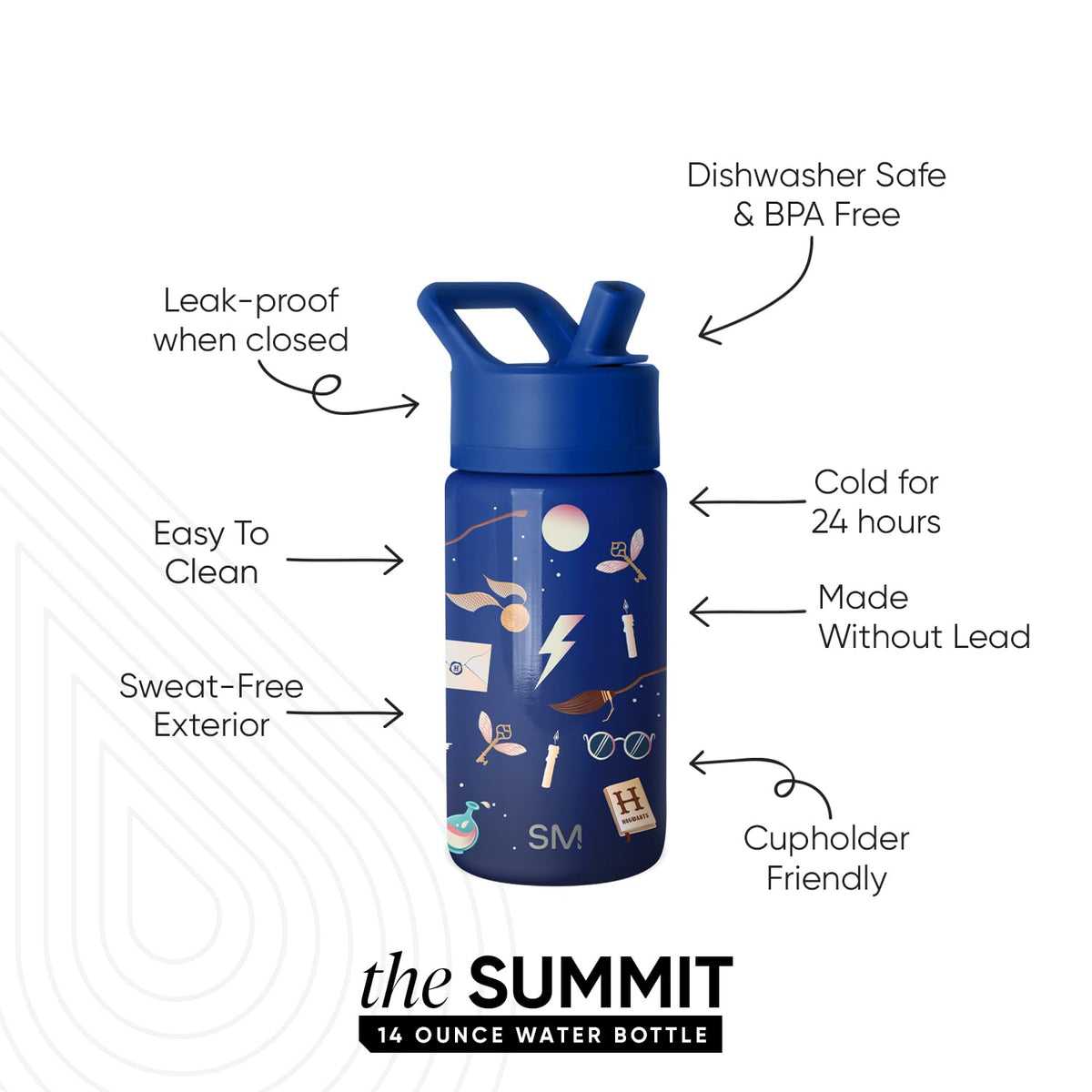 Simple Modern - Botella de agua Summit para niños con tapa de popote, vaso aislado de acero inoxidable de 14 onzas, para niños, niñas, escuela, magical Mashup