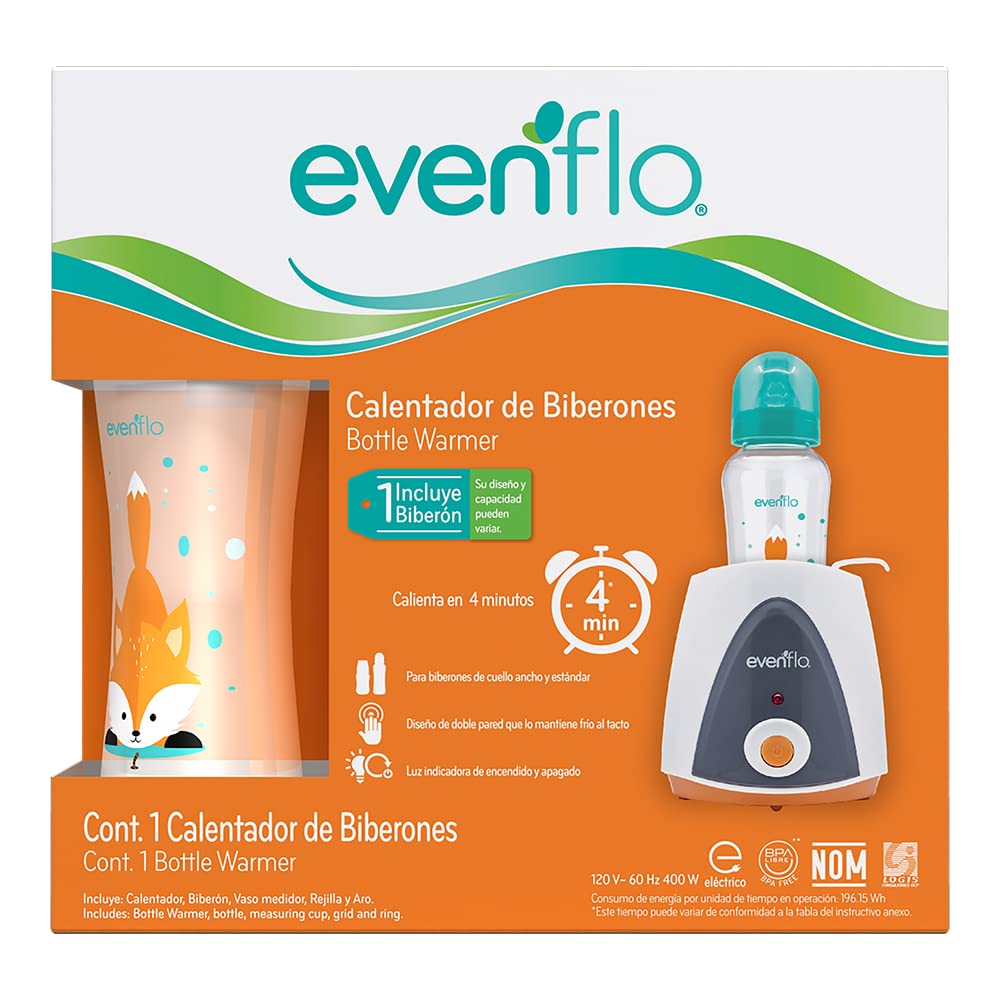 Evenflo Calentador de Biberones Eléctrico, Sistema de Apagado Automático, Compatible con Biberones de Cuello Ancho y Estándar, Calienta en 4 Minutos, Libre de BPA