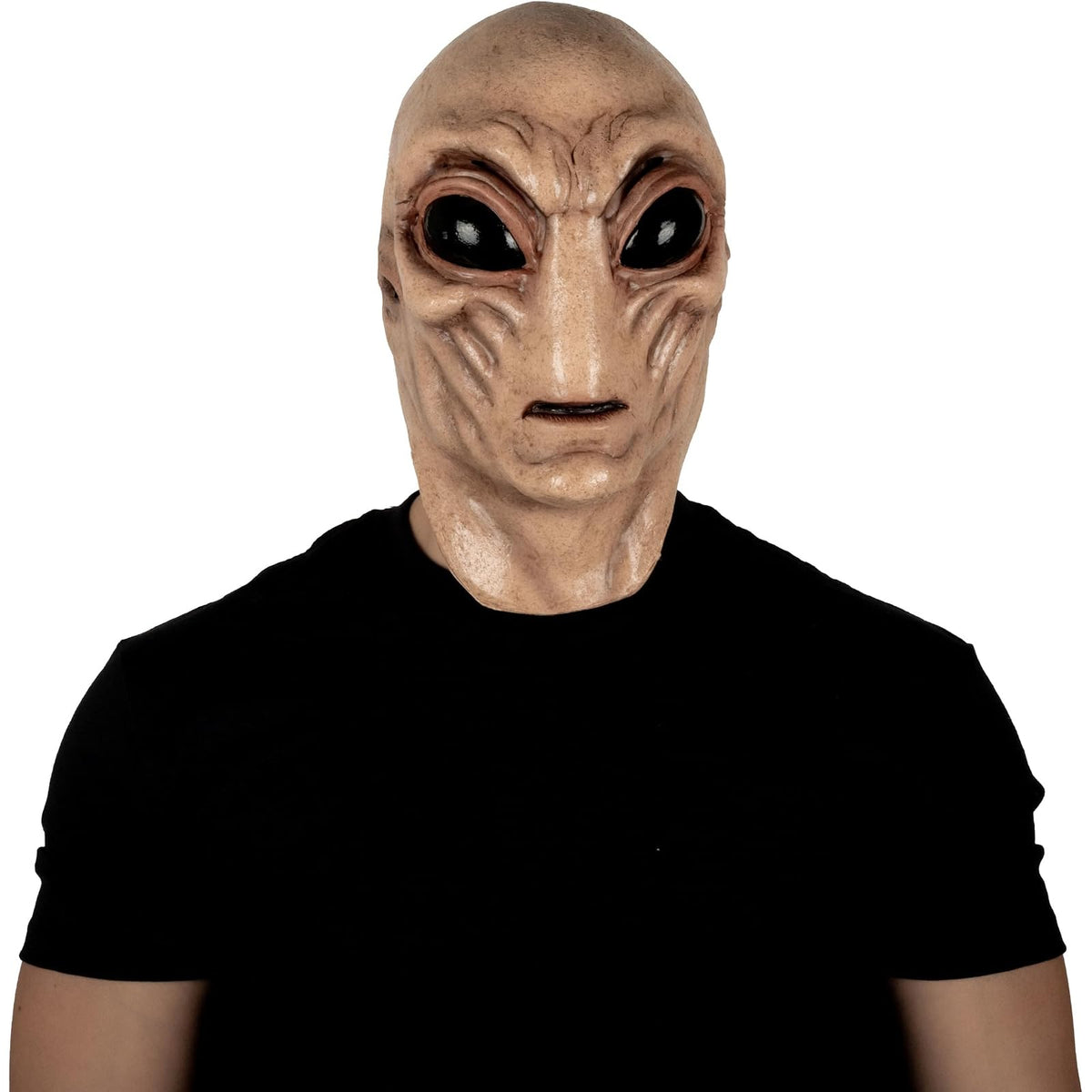 REV Máscara de Látex Alien Flesh con Cuello, Máscara Alienígena con Acabado de Piel Talla Mediana para Disfraz de Halloween, Fiestas y Cosplay Realista