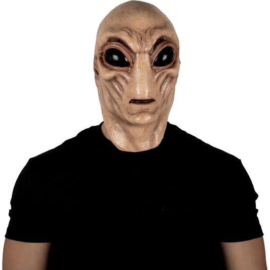 REV Máscara de Látex Alien Flesh con Cuello, Máscara Alienígena con Acabado de Piel Talla Mediana para Disfraz de Halloween, Fiestas y Cosplay Realista