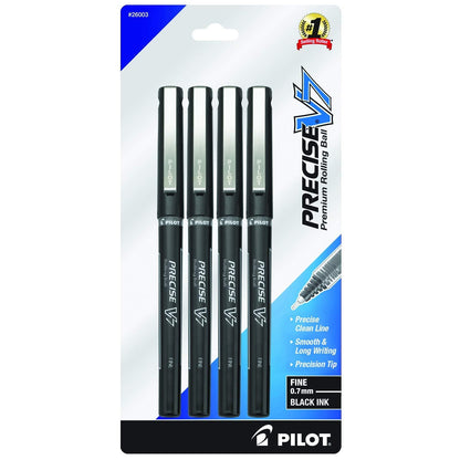 Pilot Precise V7 Stick Bolígrafo Punta Fina 0.7 mm - 4 paquetes - negro