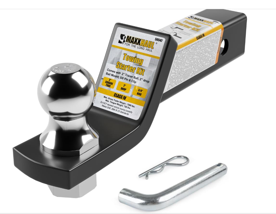 MAXXHAUL 50547 - Soporte de Enganche de Remolque con Bola y Pin de 2 Pulgadas, se Adapta a Receptor de 2 Pulgadas, Capacidad de caída de 8 Libras