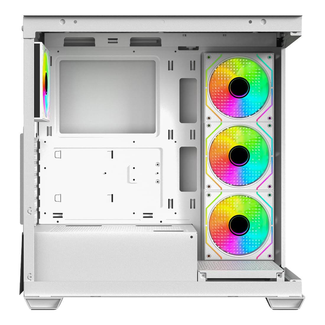 Gabinete Gamer Mid Tower Xzeal ATX Panel Der. Vidrio + Metal 2xUSB1.0 + 1xUSD3.0 + 3.5 mm + 4 ARGB Fans + 1 HUB Blanco