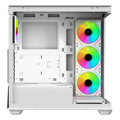 Gabinete Gamer Mid Tower Xzeal ATX Panel Der. Vidrio + Metal 2xUSB1.0 + 1xUSD3.0 + 3.5 mm + 4 ARGB Fans + 1 HUB Blanco