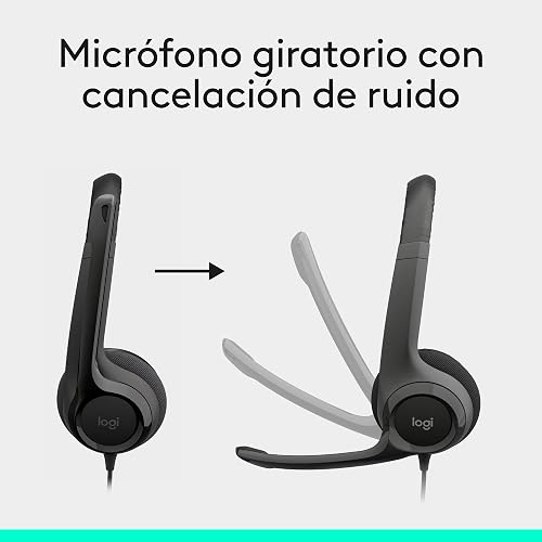 Logitech H390 Diadema con Cable, Sonido Estéreo y Micrófono USB con Supresión de Ruido, Controles Integrados en el Cable, PC/Mac/Laptop/Chromebook - Negro