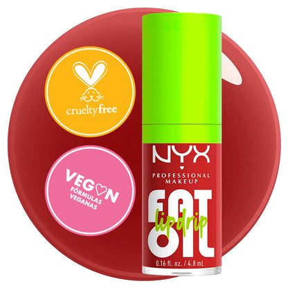 NYX PROFESSIONAL MAKEUP Fat Oil Lip Drip Gloss Tono Sprinkle Sprinkle, 4.8ml - Brillo labial efecto jugoso hasta por 12H, infusionado con aceite de aguacate, mora y frambuesa, sin sensación pegajosa, fórmula vegana