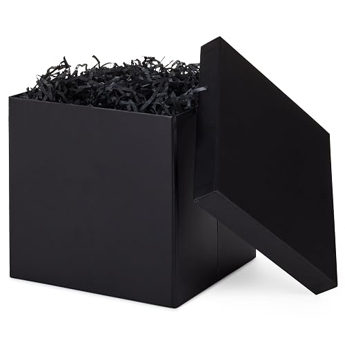 Hallmark - Caja de regalo mediana con tapa y relleno de papel triturado (caja negra de 7 pulgadas) para bodas, graduaciones, cumpleaños, día del padre, regalos para padrinos de boda, todas las
