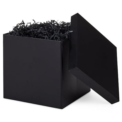 Hallmark - Caja de regalo mediana con tapa y relleno de papel triturado (caja negra de 7 pulgadas) para bodas, graduaciones, cumpleaños, día del padre, regalos para padrinos de boda, todas las