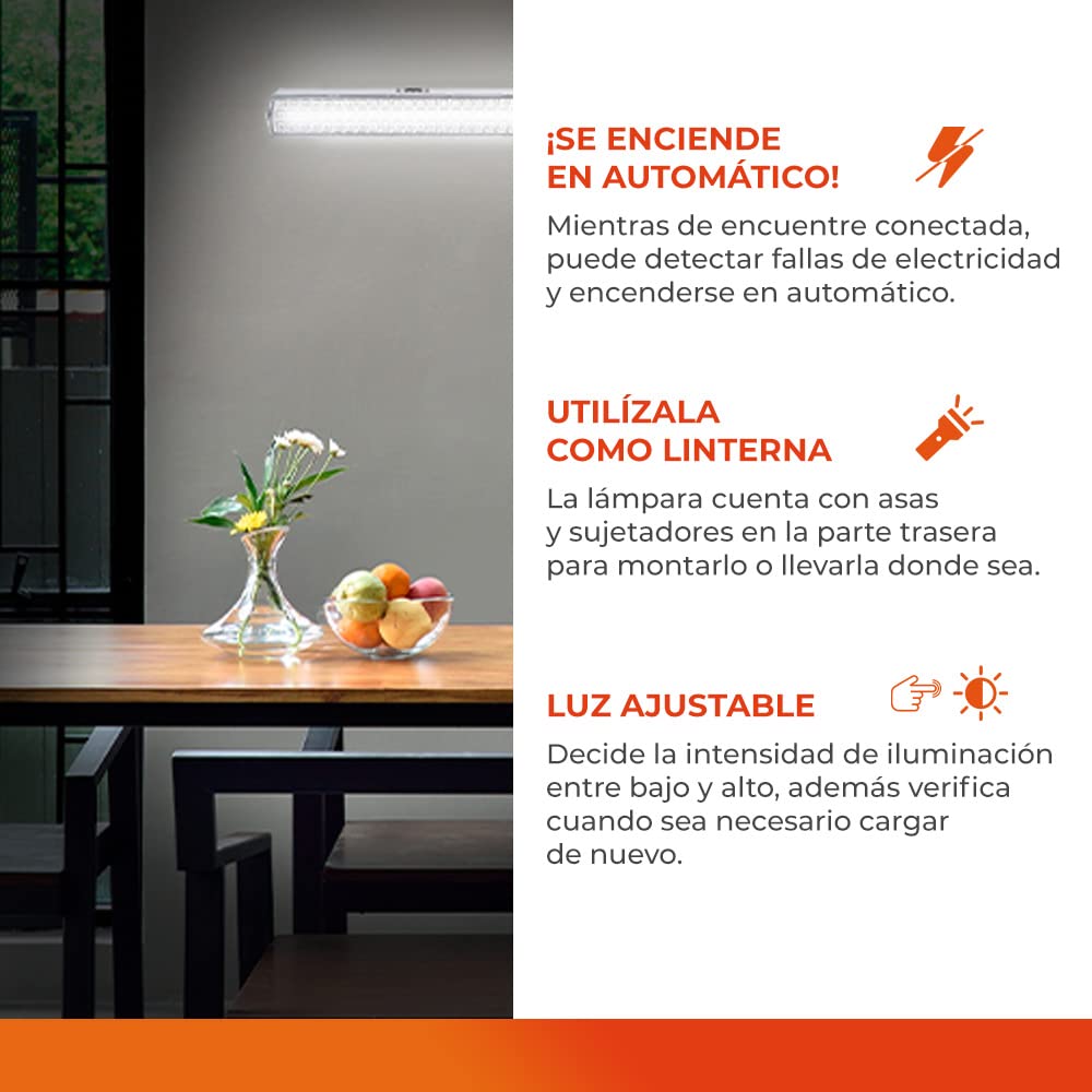 Tecnolite - Lámpara LED de Emergencia Portátil, Lámpara de Emergencia Recargable, Iluminación Interiores: Luz de Día 6500 k, 1 Watts, 180 Lumens,100 - 240 Volts.