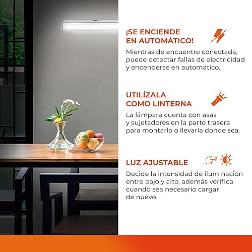 Tecnolite - Lámpara Led Recargable de Emergencia Portátil y Práctica Mebsuta I, Luz Led de Día Ideal para Camping con Batería Incluida, Material ABS, Iluminación Interior