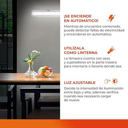 Tecnolite - Lámpara Led Recargable de Emergencia Portátil y Práctica Mebsuta I, Luz Led de Día Ideal para Camping con Batería Incluida, Material ABS, Iluminación Interior