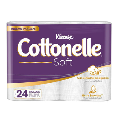 Kleenex Cottonelle Soft, Papel Higiénico, Paquete con 24 Rollos de 200 Hojas Dobles C/U