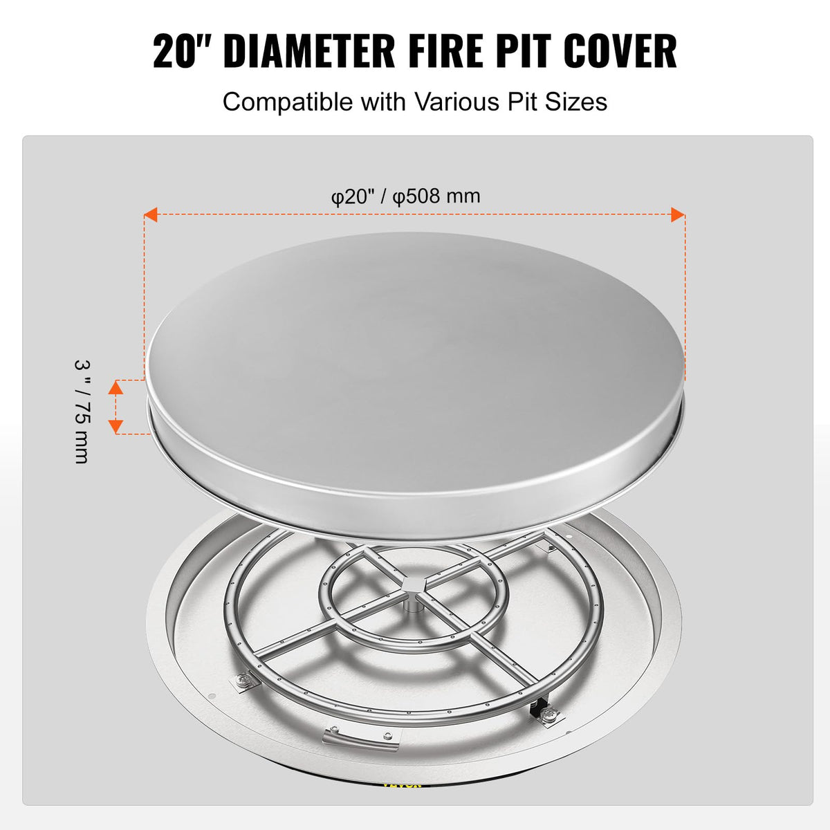 VEVOR Parachispas para Brasero 508 mm Alambrera de Brasero de Acero Inoxidable Placa Redonda Rejilla de Protección contra Chispas de Fuego Apertura Fácil con Accesorios para Hogueras, Jardín, Patio