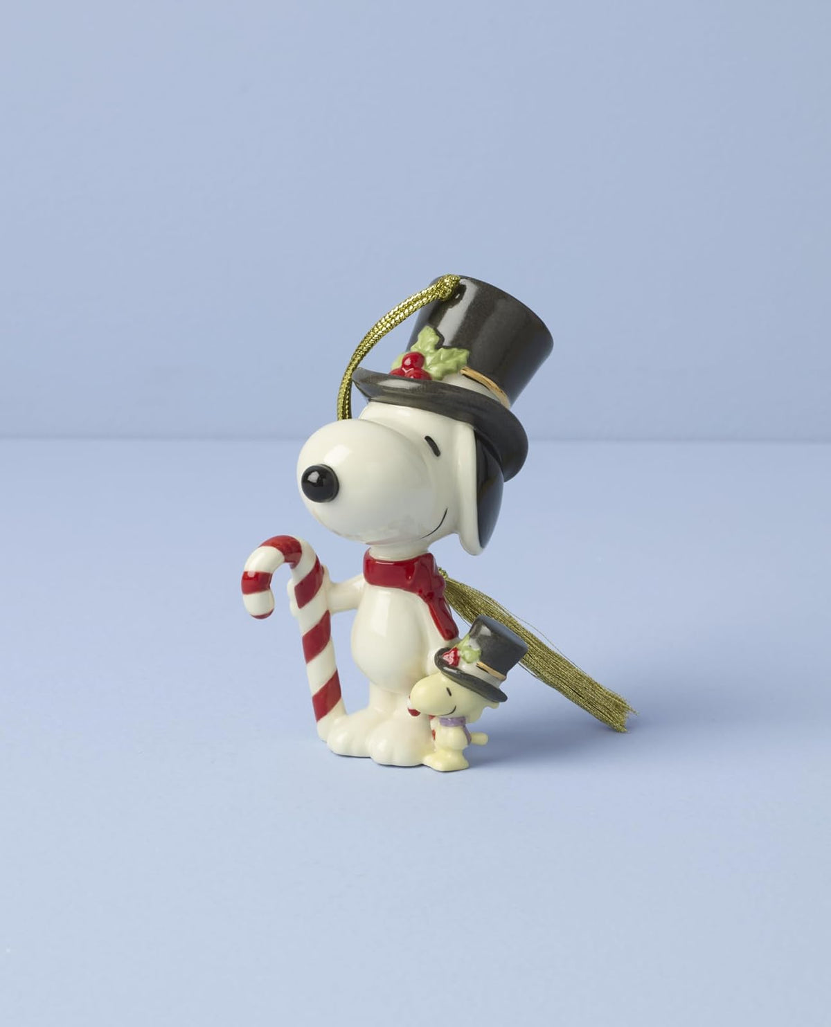Lenox 896793 Snoopy & Woodstock con Adorno de bastón de Caramelo | Cacahuetes de porcelana coleccionable | Cordón dorado para colgar | Gran regalo para fanáticos y coleccionistas | 4 pulgadas