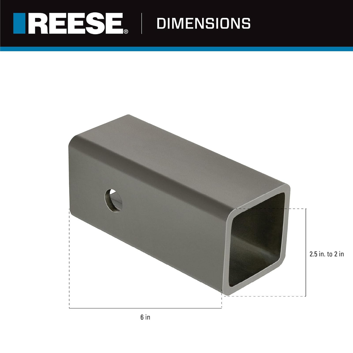 Reese Towpower 7028700 - Adaptador de Enganche para Remolque, de 2-1/2 Pulgadas a 2 Pulgadas, Receptor Cuadrado de 6 Pulgadas de Longitud.