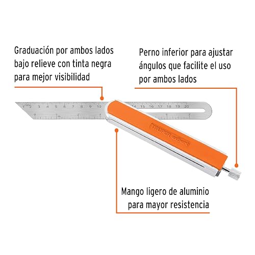 Truper EFT-9X, Escuadra falsa de acero inoxidable, mango de aluminio, 9"