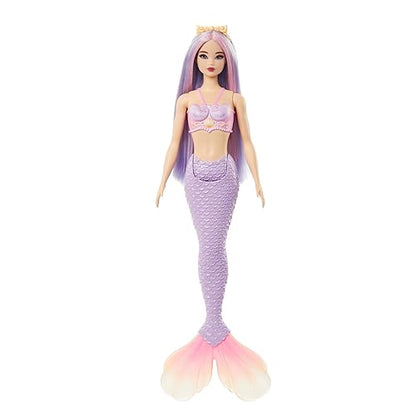 Barbie Fantasía Muñeca Sirena Cabello Lila para niñas de 3 años en adelante