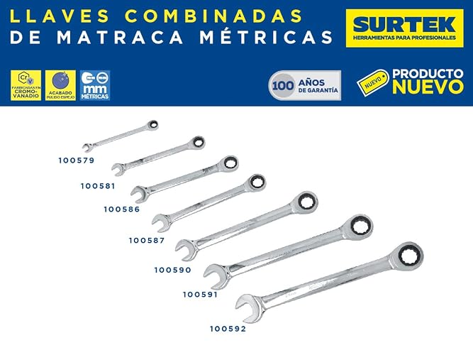 Surtek 100591 Surtek Llave combinada matraca 22 milímetros, color, pack of/paquete de 1