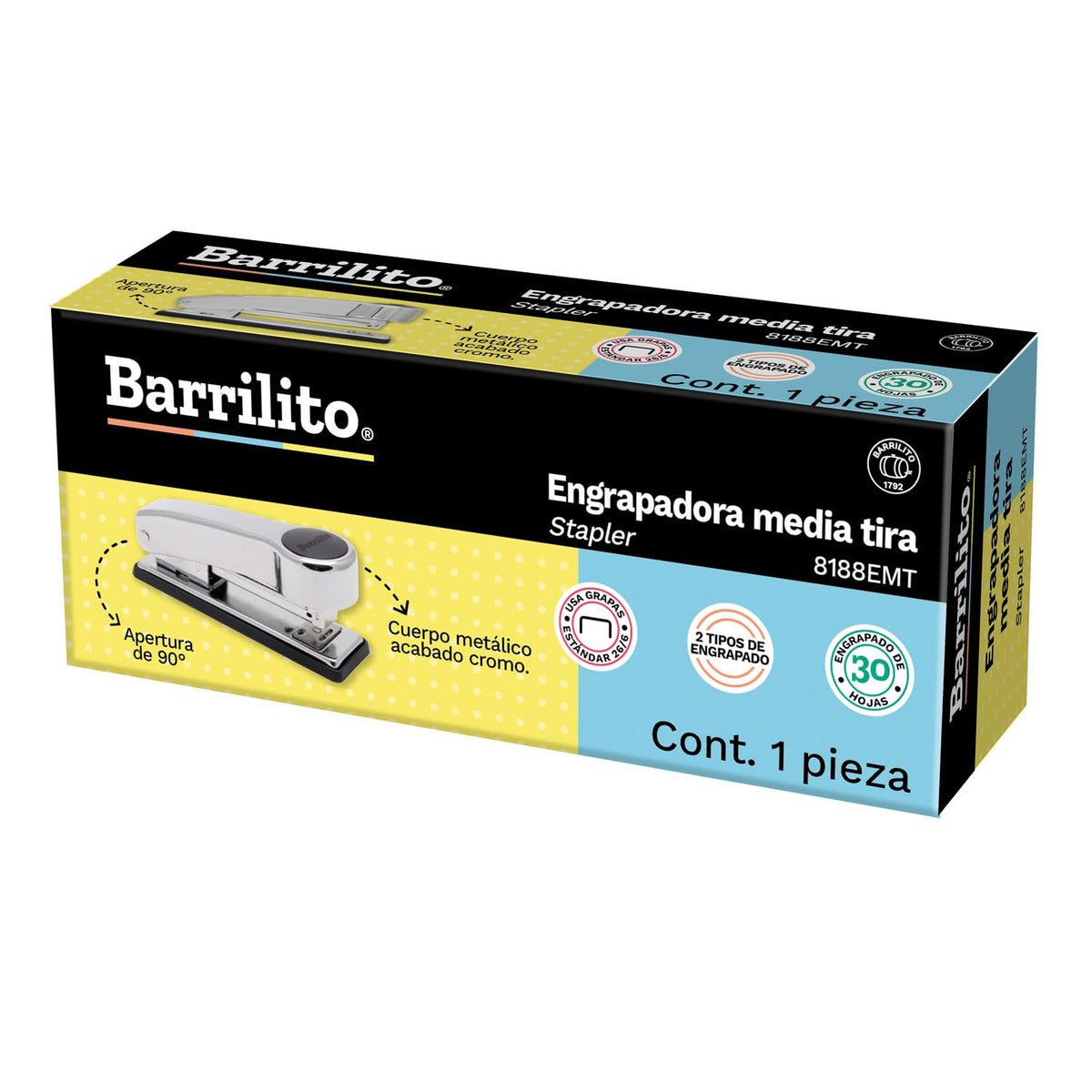 Barrilito 8188EMT Engrapadora Metálica Media Tira, Grapa Estándar