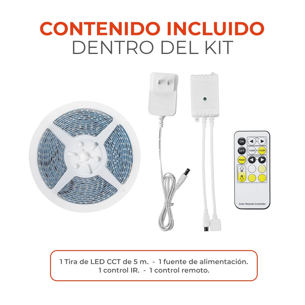Tecnolite Tira LED 5 Metros 24 W - Luz Blanca Ajustable, Atenuable, Control Remoto Incluido, IP65 Impermeable Resistente al Agua, Strip Light, Tira de Luz para Interiores y Exteriores