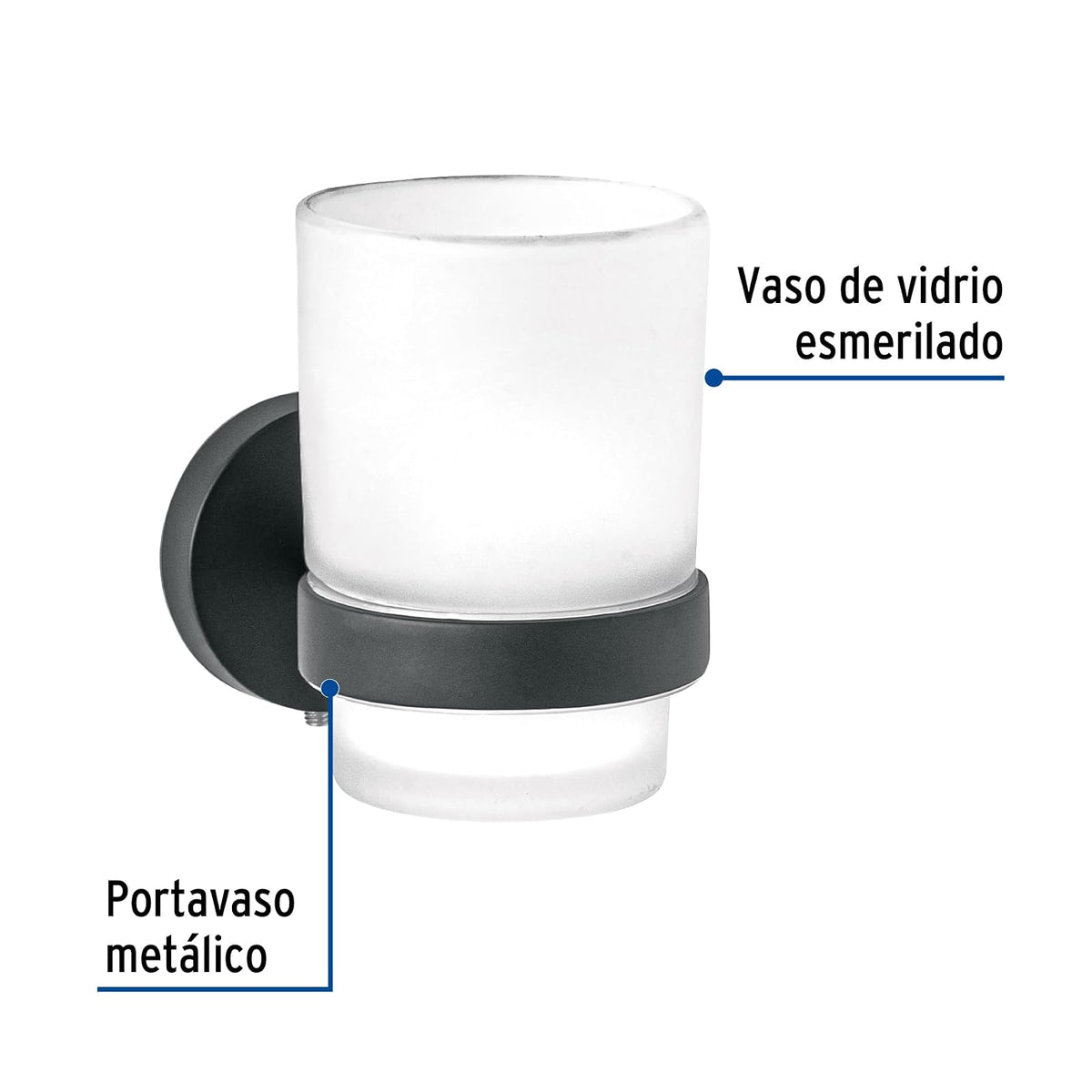 Foset TBA-71M, Portavaso cepillero Acabado Negro con Vaso de Vidrio