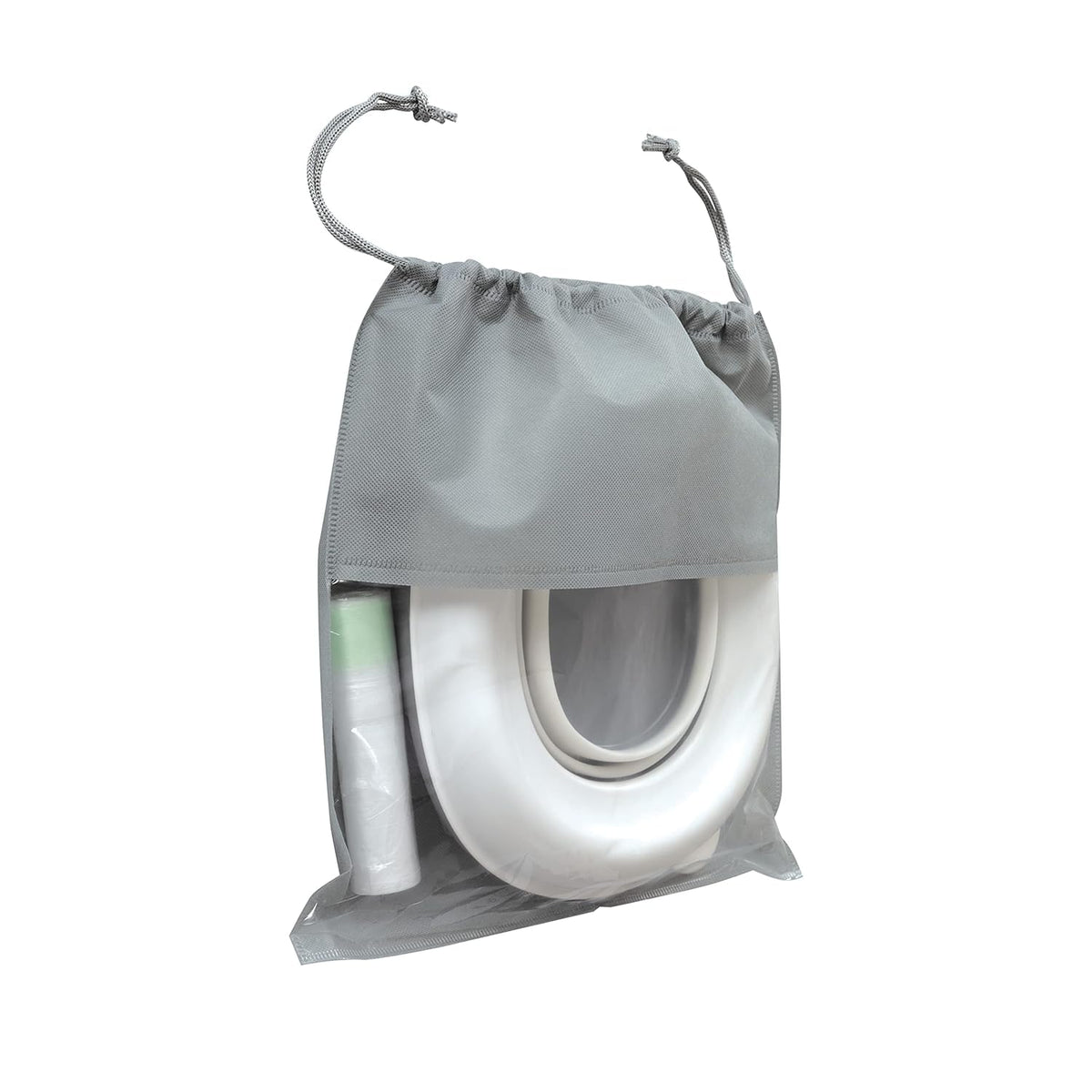 Nuby On-The-Go Asiento Portátil para Orinal - Asiento de Inodoro de Viaje para Niños y Niñas de 18+ Meses - Incluye Bolsa de Almacenamiento y Forros Desechables para Orinal - Esenciales de Viaje para