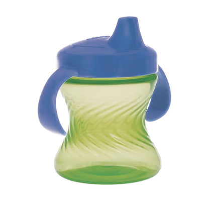 Nuby - Taza para beber con boquilla dura sin derrames de 2 asas con fácil agarre, paquete de 3, 7 onzas, taza para beber con sorbos controlados durante más de 6 meses, color verde/agua/rojo