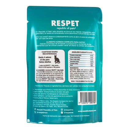 RESPET Alimento Húmedo para Gatos Pollo y Vegetales Sin Gluten 21 Sobres 100g